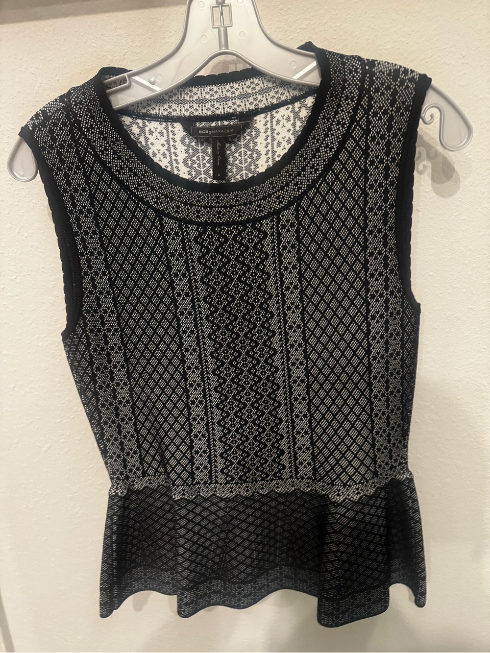 Black & White Knit Peplum Tank Top by BCBGMAXAZRIA